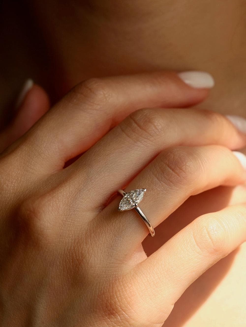 Classic Marquise Cut Ring on hand white gold v2