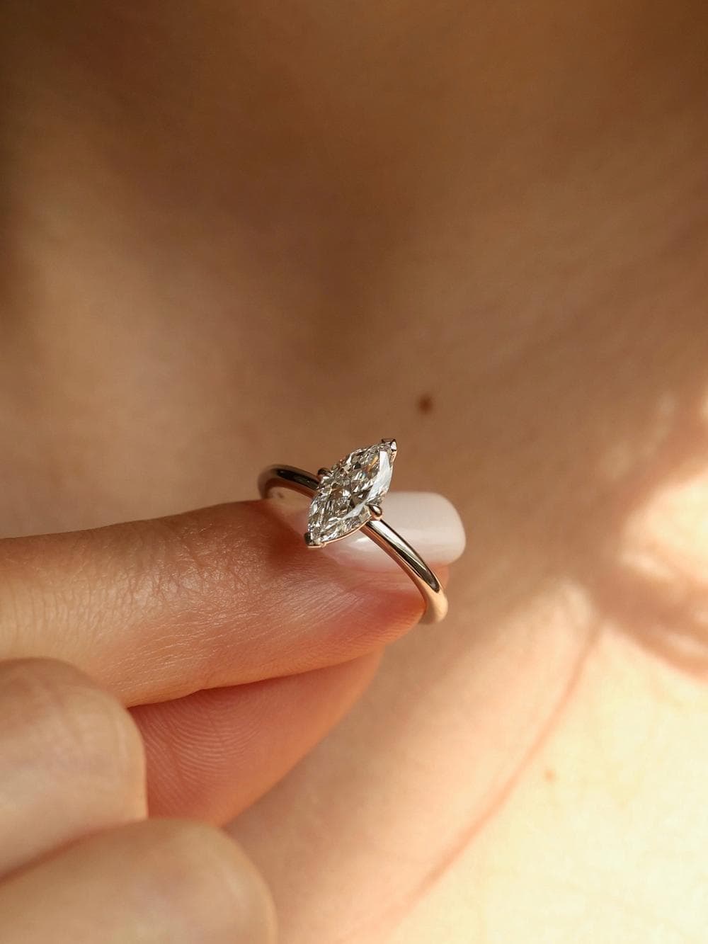 Classic Marquise Cut Ring studio view white gold