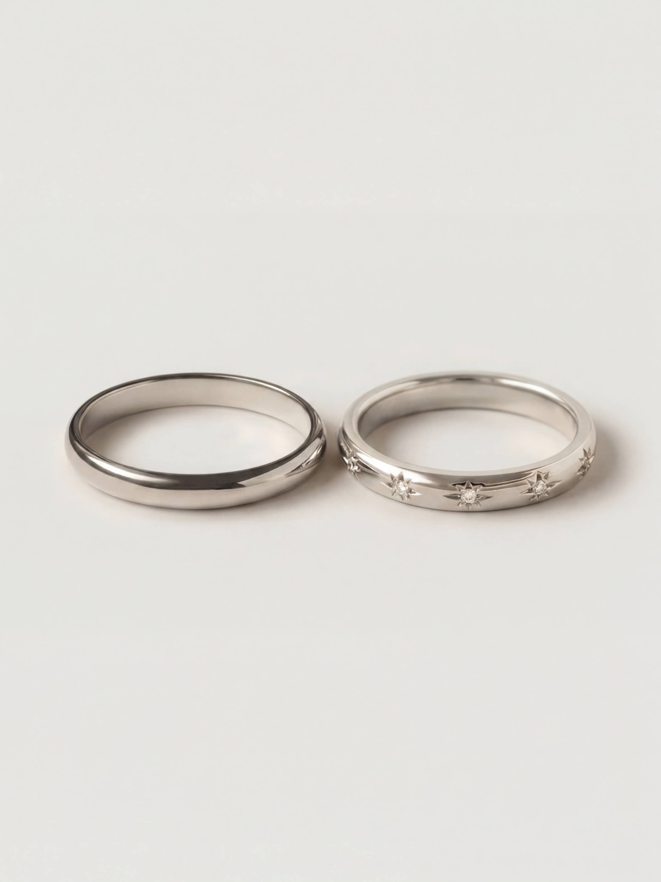 Classic HR 3mm and Stella Duo Wedding Rings in White Gold