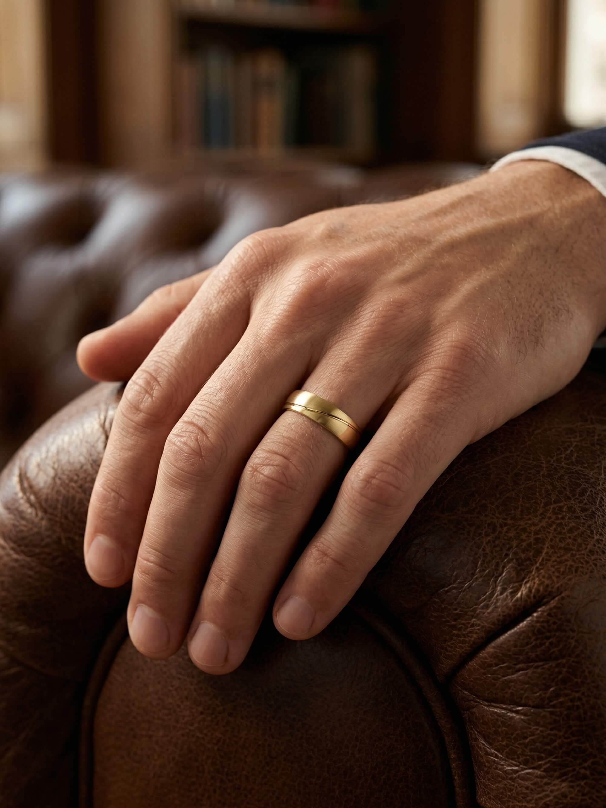 Waves wedding ring on man's hand